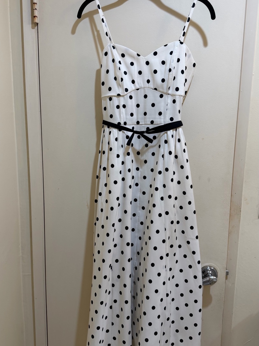 a new day White Maxi Dress with Black Polka Dots and Black Belt